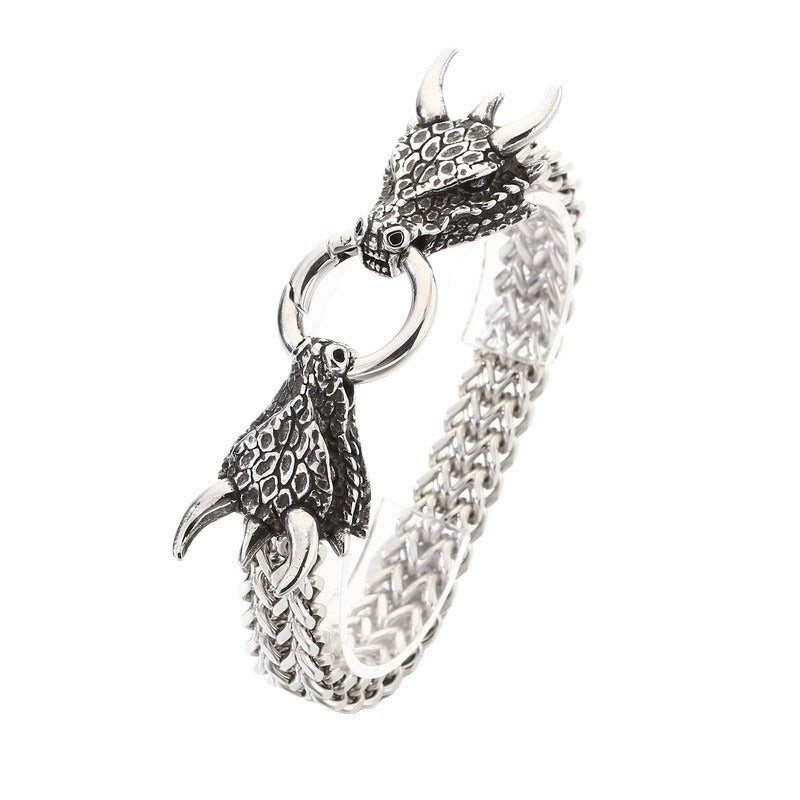 Kemstone Dragon Head Bracelet for Men Titanium Steel Cuban Chain Vintage Dark Finish KB140349-KJX