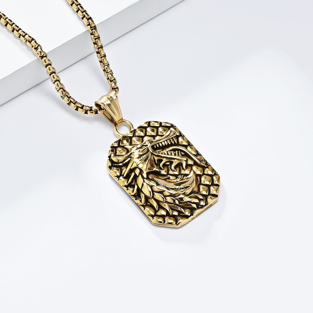 Kemstone Dragon Head Relief Necklace for Men Stainless Steel Vintage K-PT578