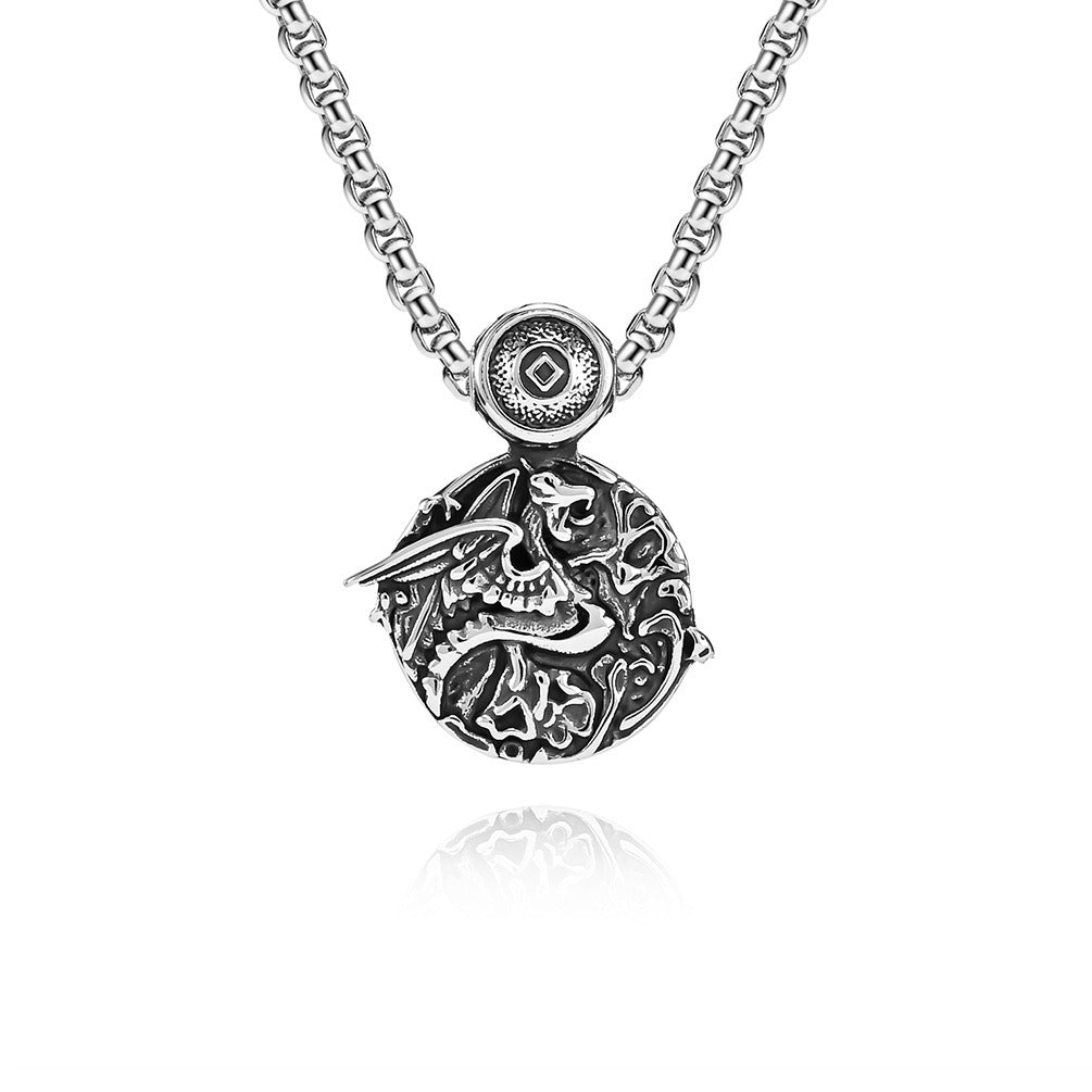Kemstone Stainless Steel Dragon Pendant Necklace for Men Round Celtic Pattern Silver Black K-PT482