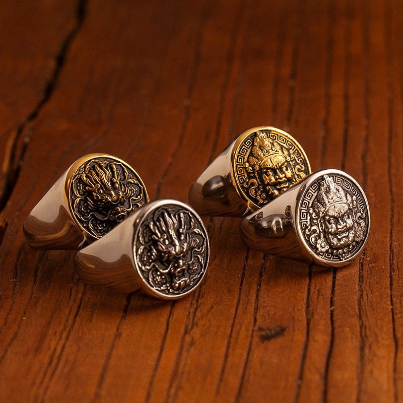 Kemstone Dragon Coin Signet Ring – Titanium Steel for Men NW-JZ238