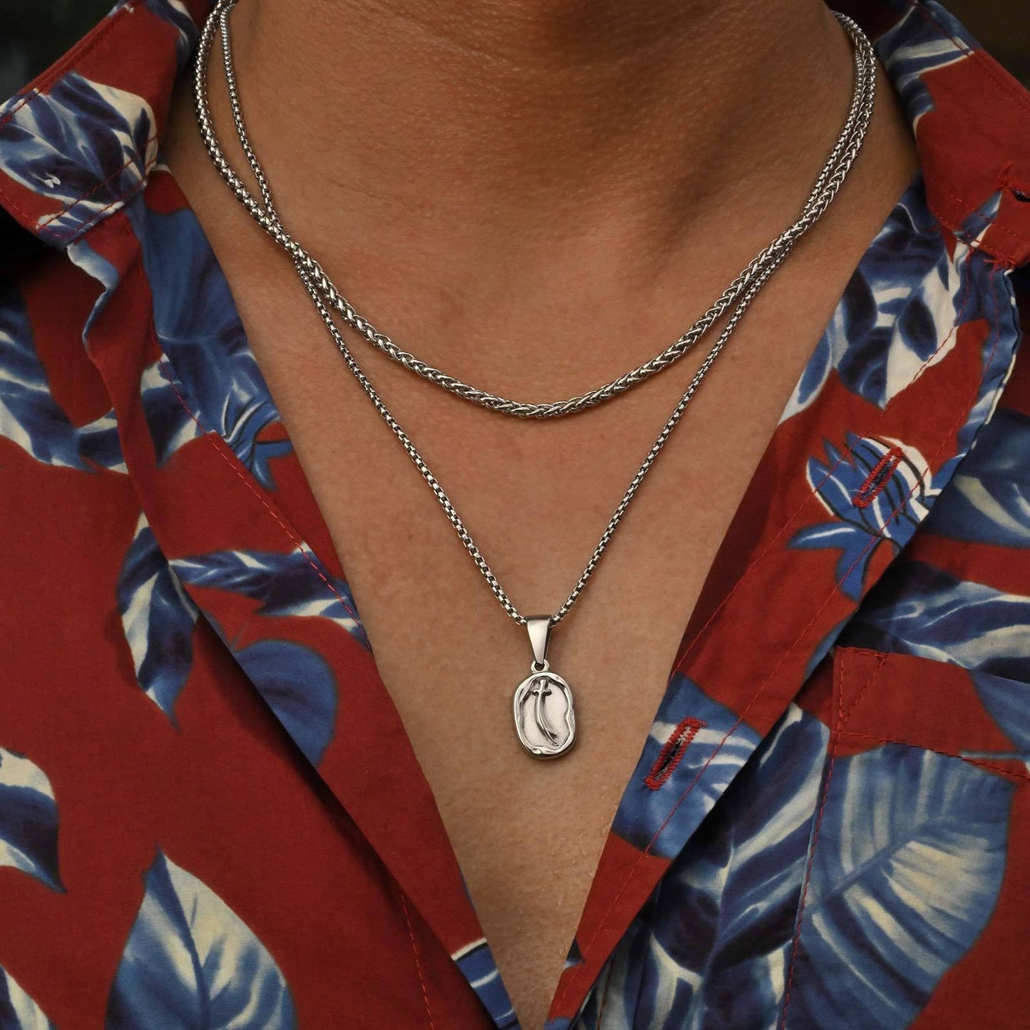 Kemstone Men’s Stainless Steel Zulfikar Sword Necklace Set – Layered Street Style Jewelry PN-2254