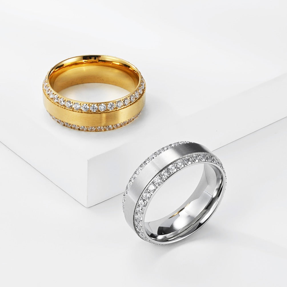 Kemstone Double Row Cubic Zirconia Pave Stainless Steel Ring for Men & Women K-R1130