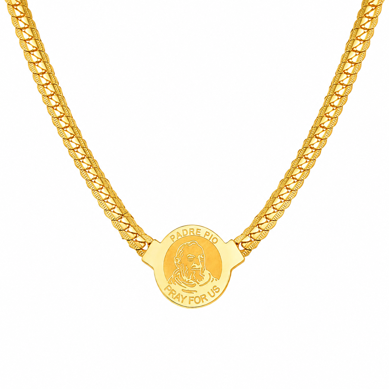 Kemston Stainless Steel Wheat Chain Medallion Necklace for Men NC-2264