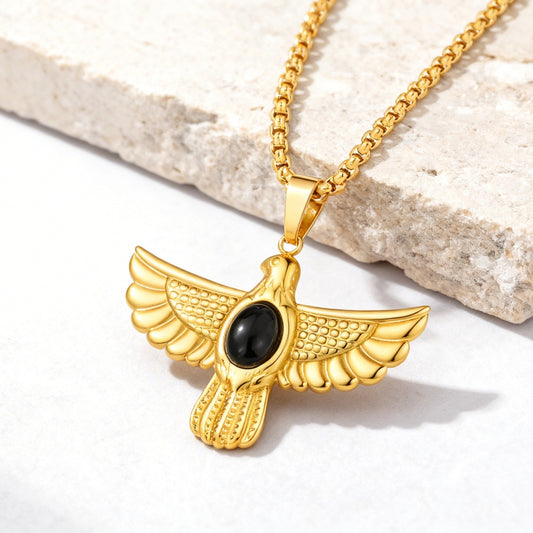 Kemstone Eagle Wing Pendant Necklace Stainless Steel Gold Black Detail for Men Women PN-2331