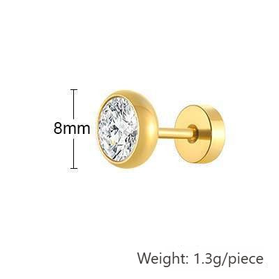 Kemstone Men’s CZ Stud Earrings – Stainless Steel Minimalist Jewelry, Silver/Gold/Black ES-332
