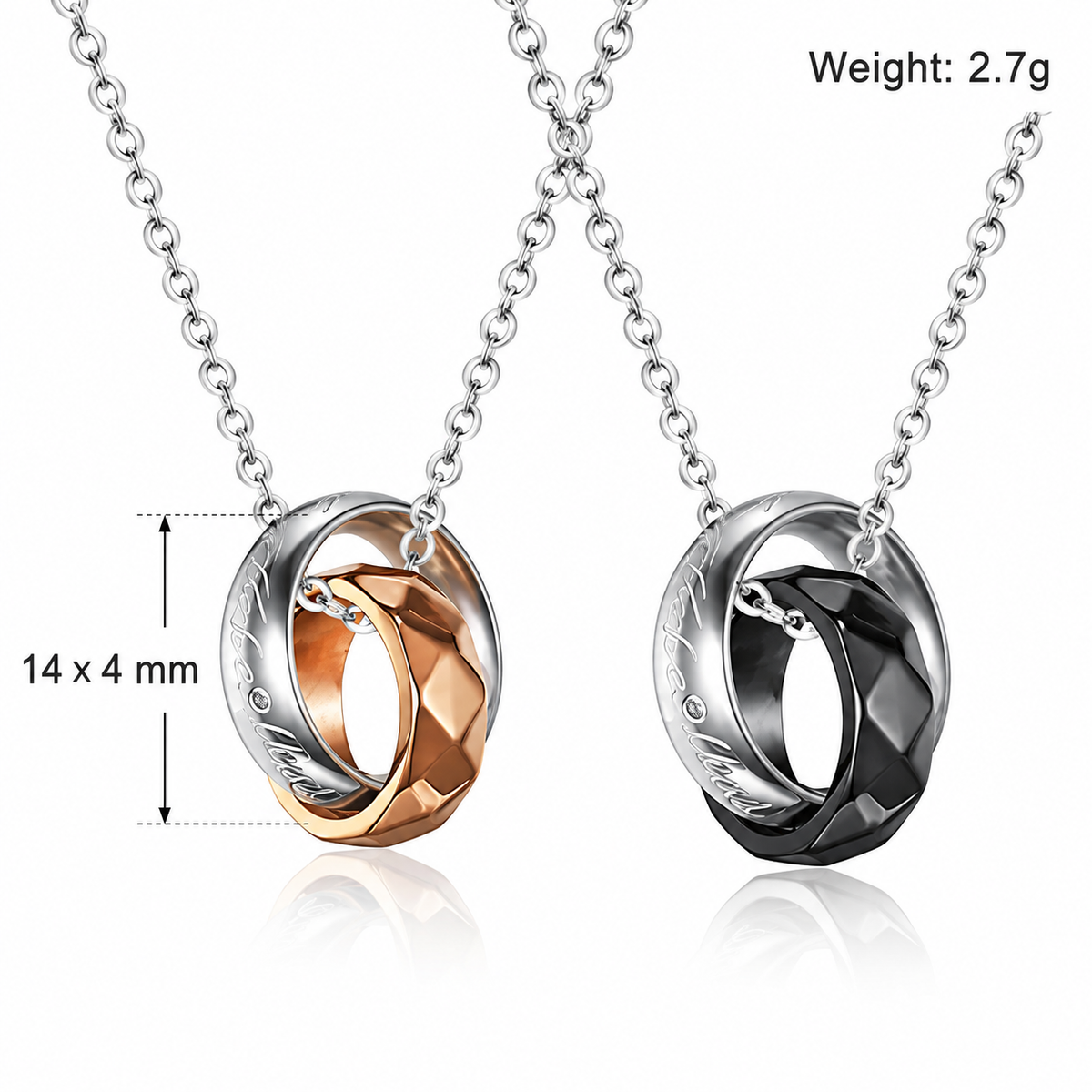 Kemstone Titanium Steel Interlocking Double Ring Necklace for Men & Women TN0074