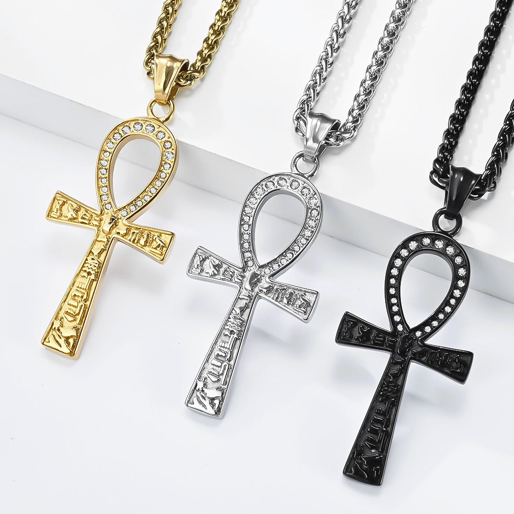 Kemstone Ankh Pendant Necklace Stainless Steel Geometric Symbol for Men Silver Gold Black K-PT708