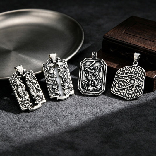 Kemstone Egyptian Winged Eagle Horus Eye Pendant Necklace Stainless Steel Myth Symbol Men KP118661-LU
