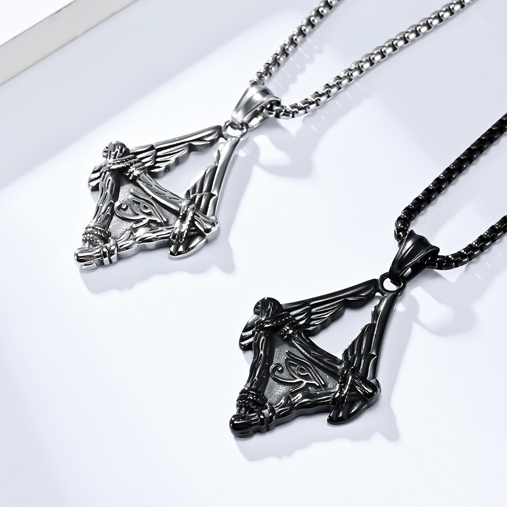 Kemstone Eye-Inspired Wing Pendant Necklace for Men Stainless Steel Egyptian Style Gothic Streetwear K-PT479