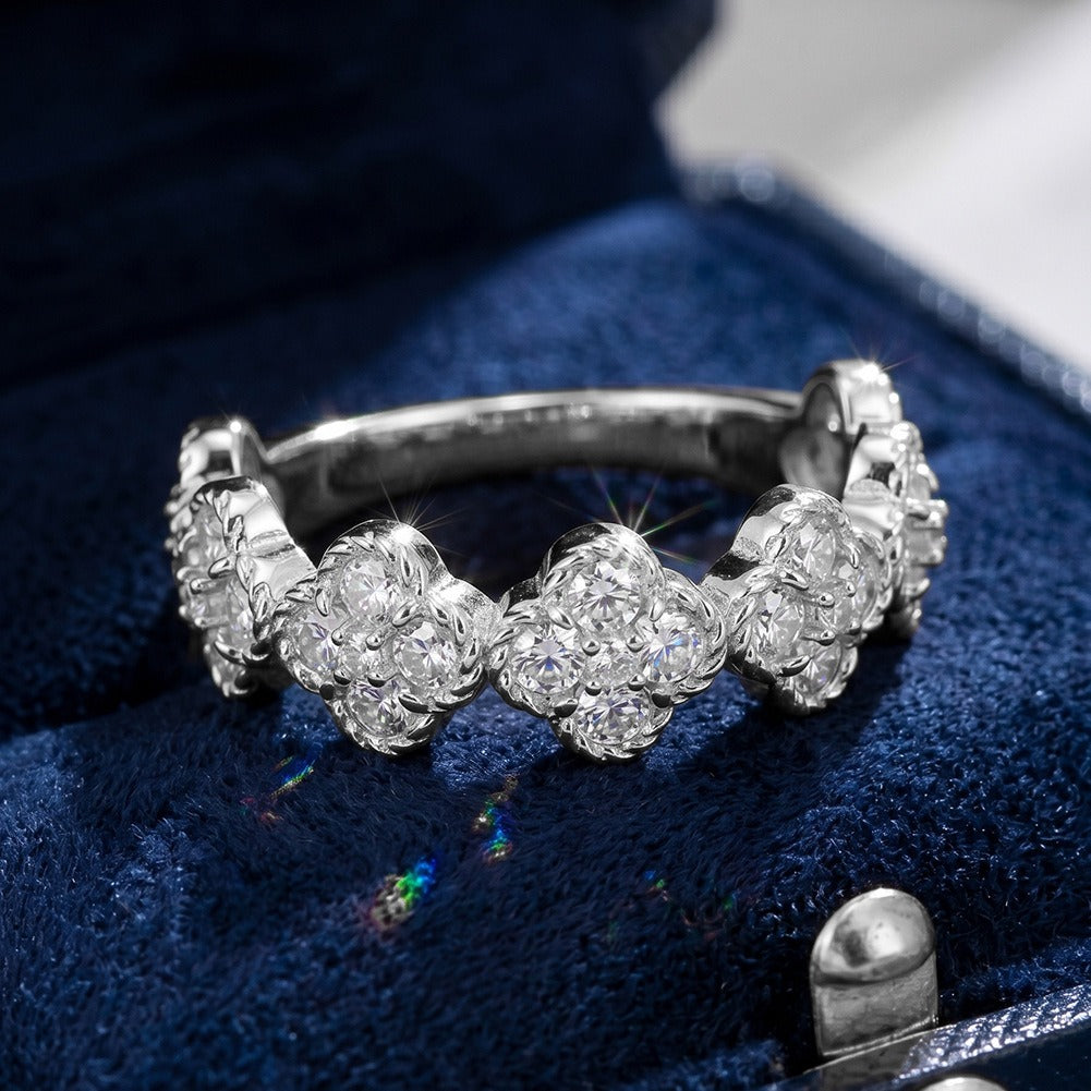 Kemston 925 Sterling Silver Flower Moissanite Ring for Women SMOR27