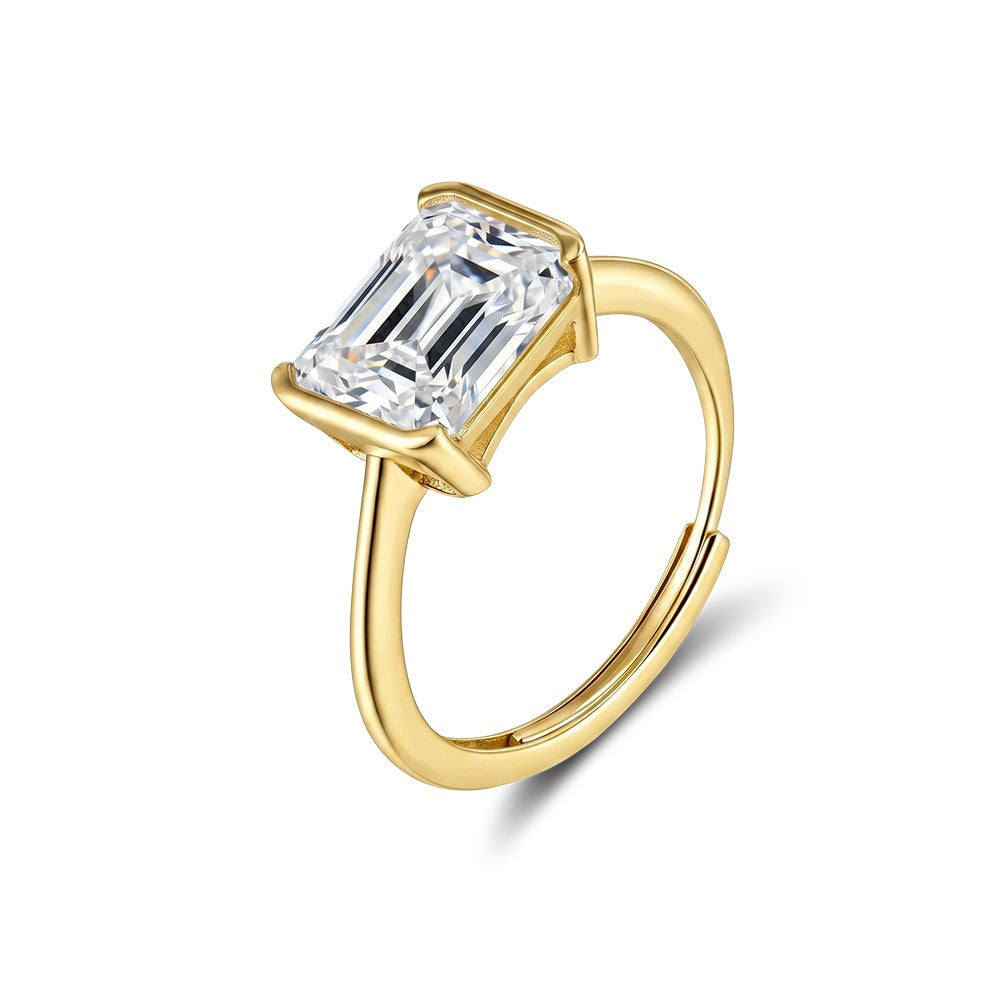Kemston 925 Sterling Silver Square Moissanite Open Ring for Women SMOR20