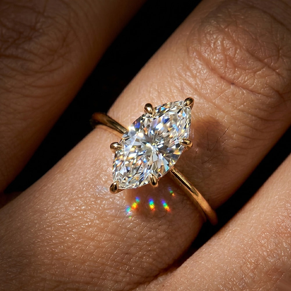 Kemston 925 Sterling Silver Marquise Moissanite Ring for Women Solitaire Design SMOR19