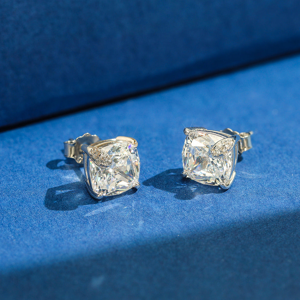 925 Sterling Silver Cushion Cut Zircon Stud Earrings for Women | 8mm Square Gold & White Gold Plated Hypoallergenic Jewelry by Kemstone A4-LZE58