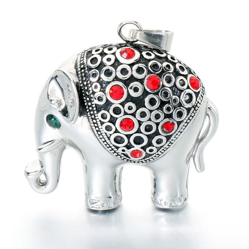 Kemstone Stainless Steel Elephant Pendant Necklace for Men Vintage Red Accent KP118497-LU