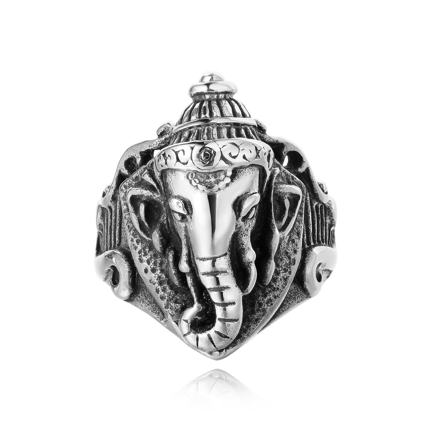 Kemstone Titanium Steel Elephant Signet Ring for Men Vintage Symbol Design R1381
