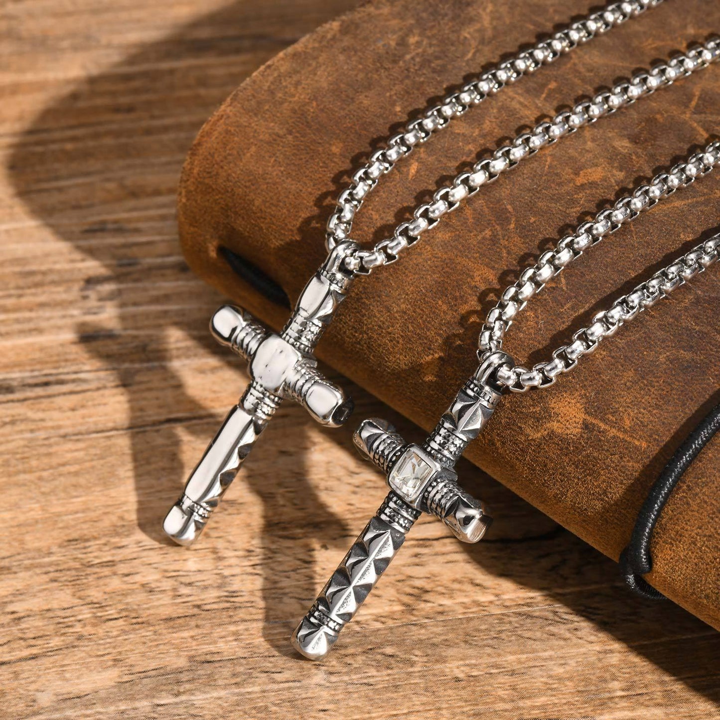 Kemstone Stainless Steel Cross Pendant Necklace – Cubic Zirconia Detail for Men PN2091