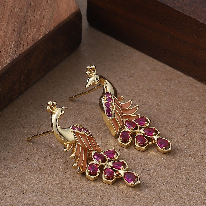 Kemstone Peacock Stud Earrings for Women Enamel Copper TD14102
