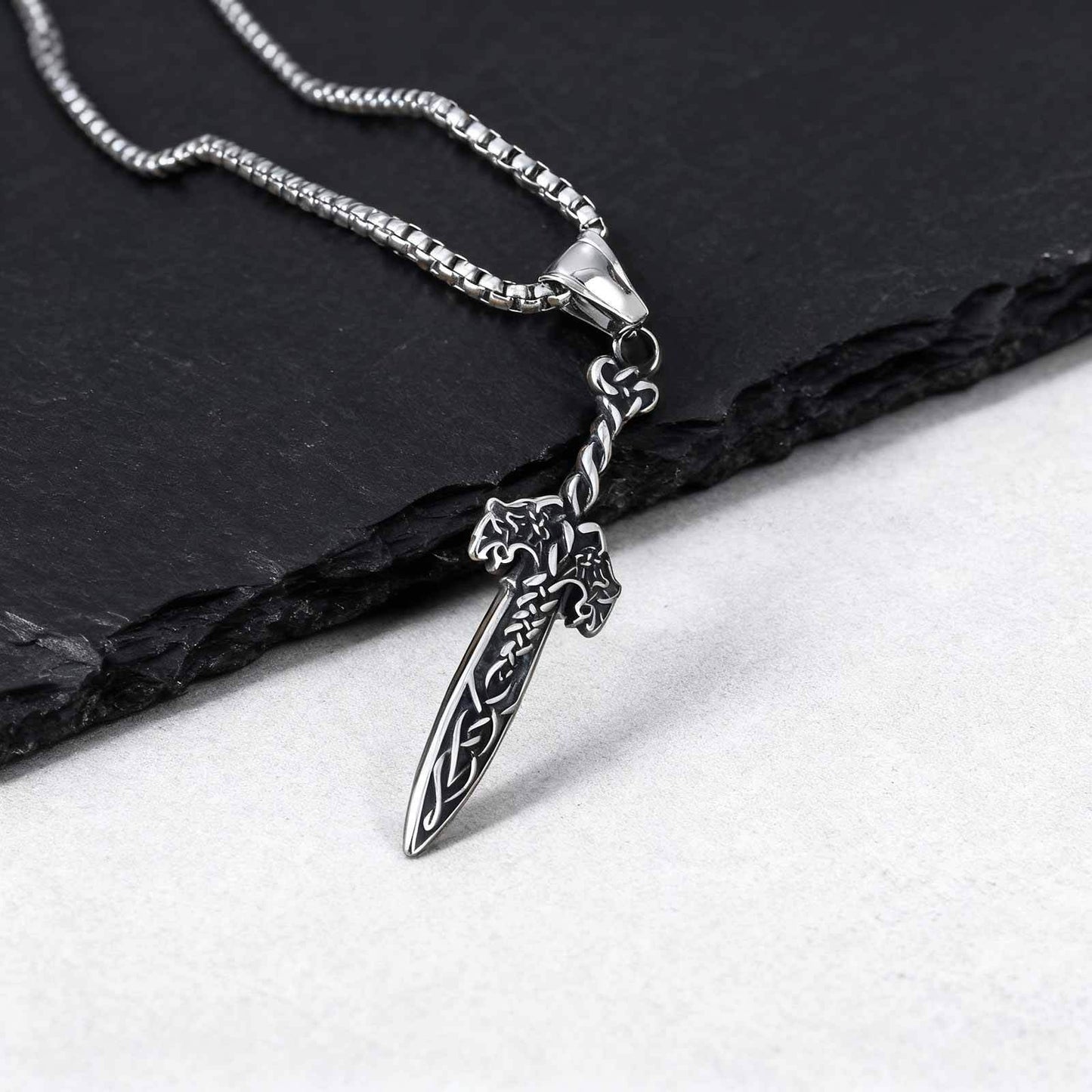 Kemstone Stainless Steel Celtic Sword Pendant Necklace for Men PN-2315