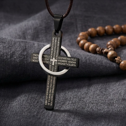Kemstone Titanium Steel Engraved Cross Pendant for Men Vintage Ring Cross Chain KP119055-Z