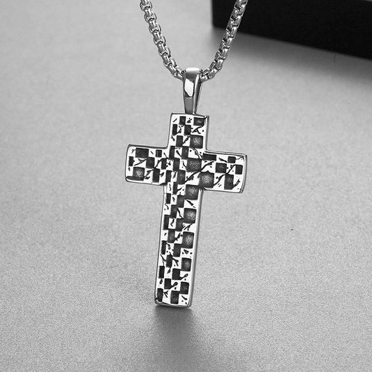 Kemstone Titanium Steel Dark Cross Pendant Necklace – Gothic Punk Square Texture for Men KP130642-TLX