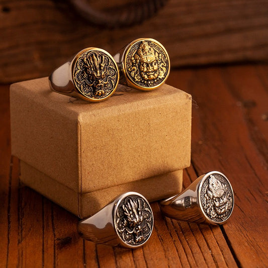 Kemstone Dragon Coin Signet Ring – Titanium Steel for Men NW-JZ238