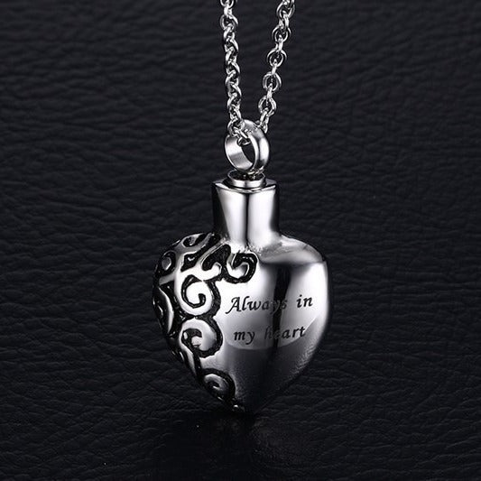 Kemstone Heart Locket Pendant Necklace for Men Stainless Steel Engraved PN-436