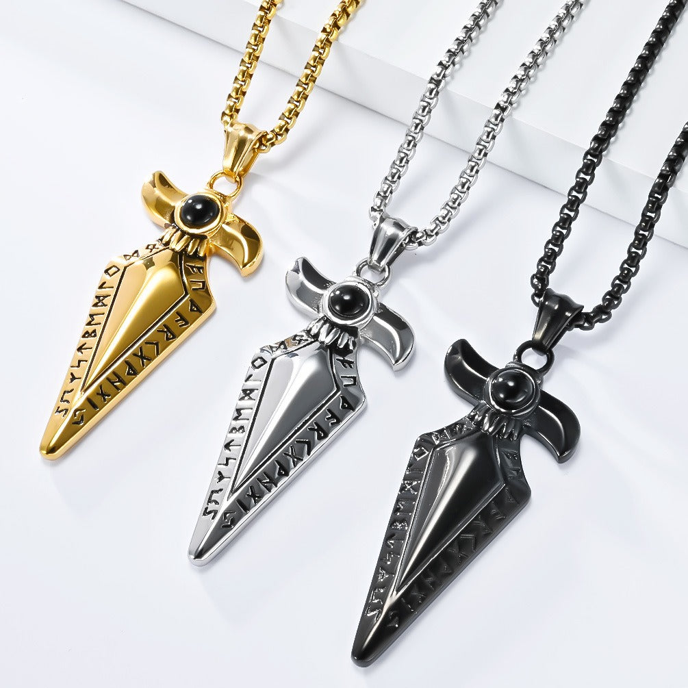 Kemstone Men’s Stainless Steel Viking Spearhead Necklace – Rune Pendant Jewelry K-PT634