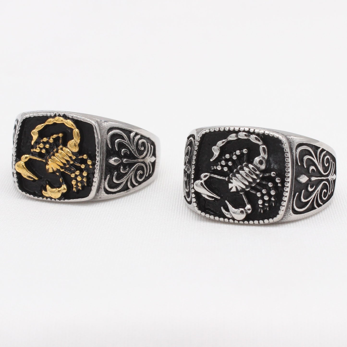 Kemstone Titanium Steel Gothic Scorpion Signet Ring for Men Vintage Design R1717