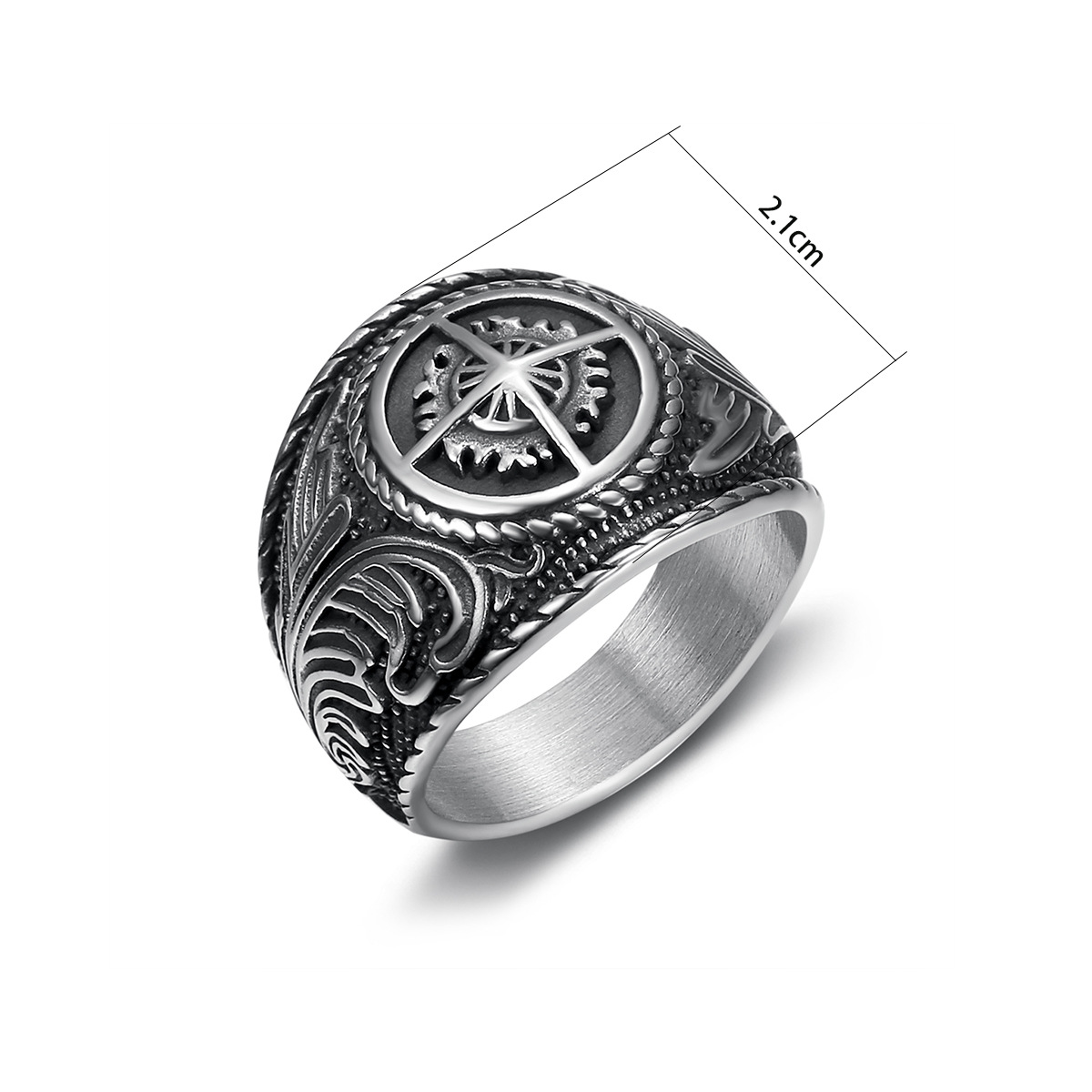 Kemstone  Stainless Steel Vintage Compass Ring for Men Sunburst Design TR0412