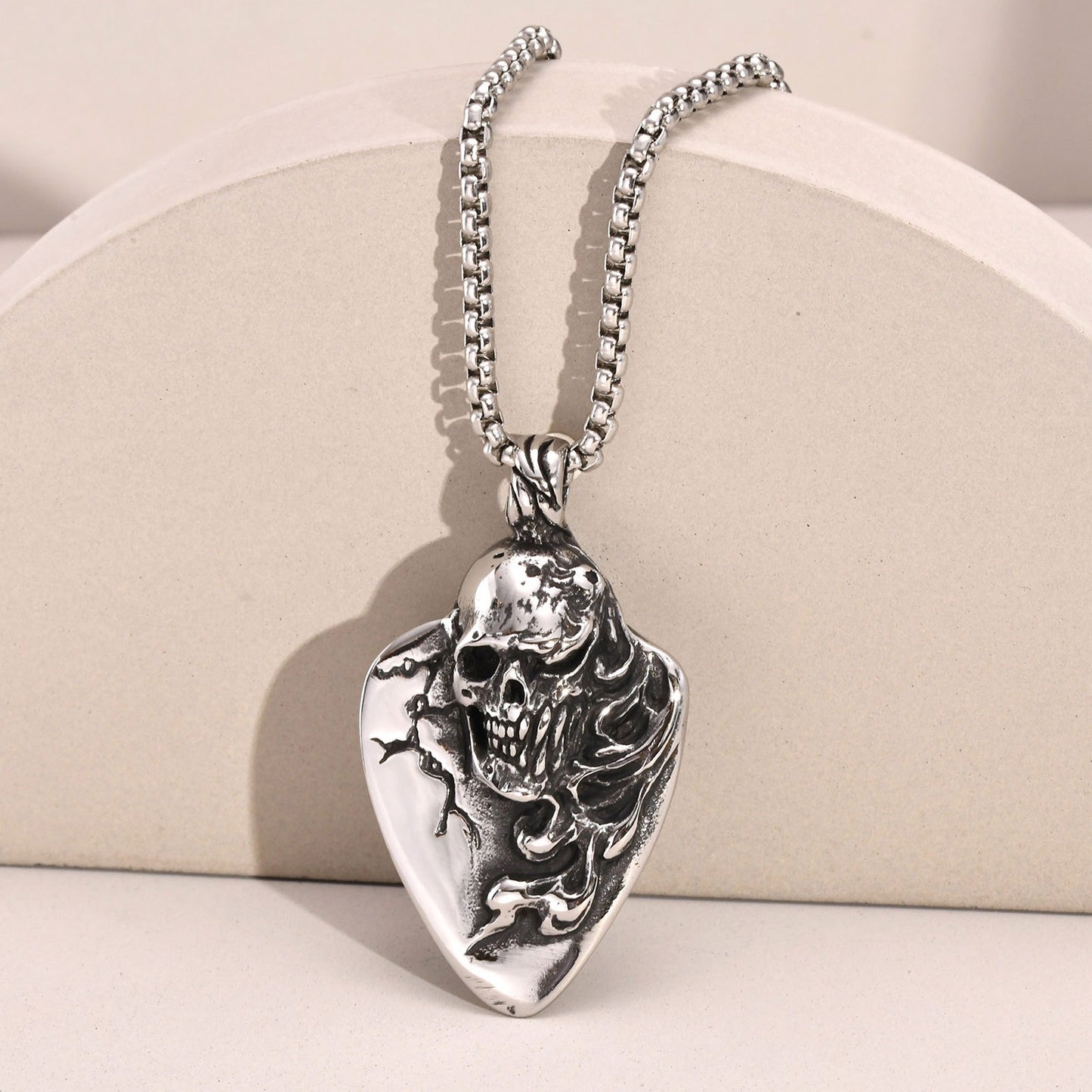 Kemstone Stainless Steel Skull Pendant Necklace for Men – Vintage Carved PN-1644