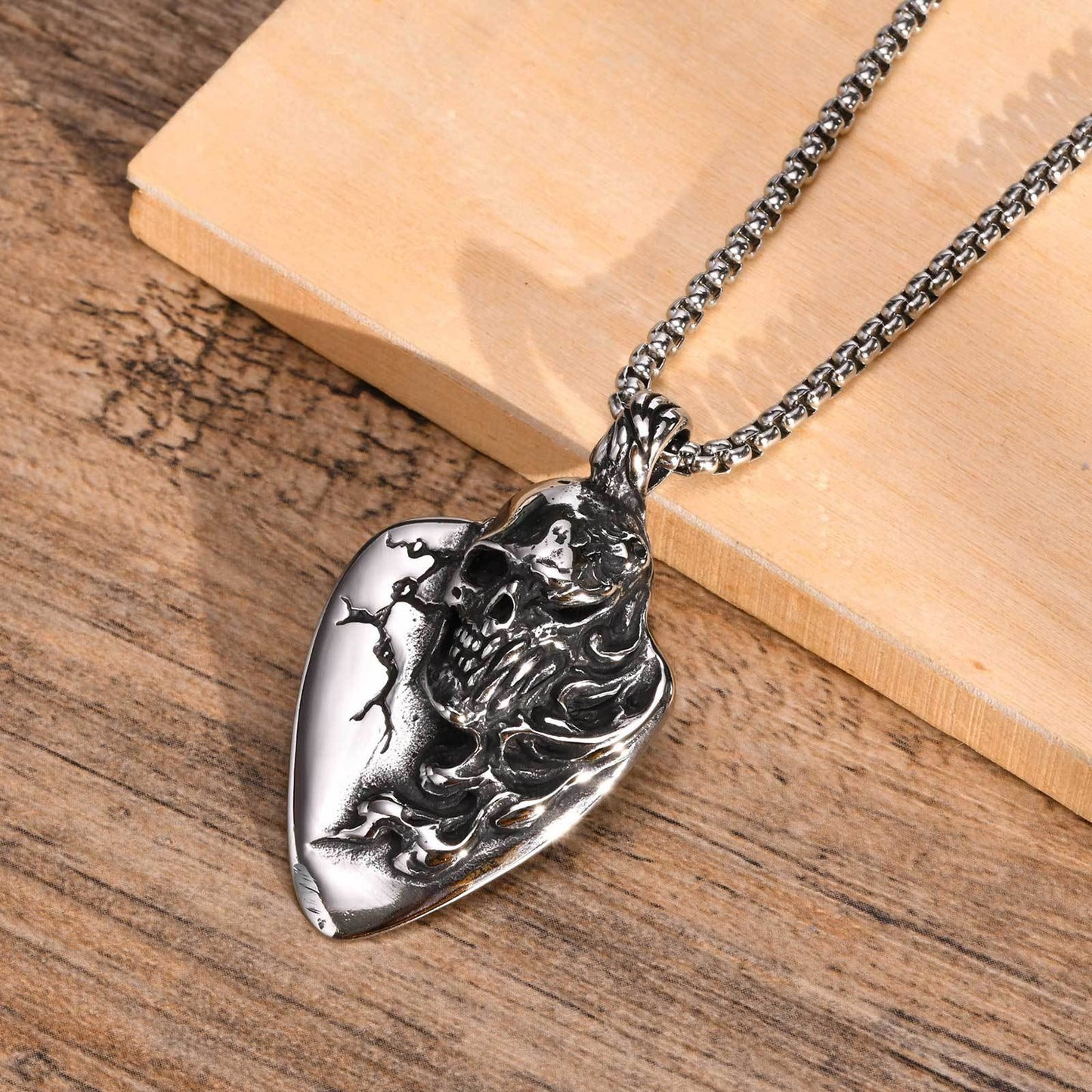 Kemstone Stainless Steel Skull Pendant Necklace for Men – Vintage Carved PN-1644