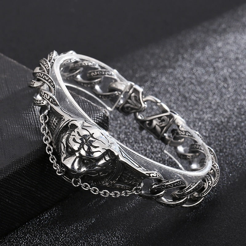 Kemstone Titanium Steel Engraved Tiger Head Cuff Bracelet for Men KB152593-KJX