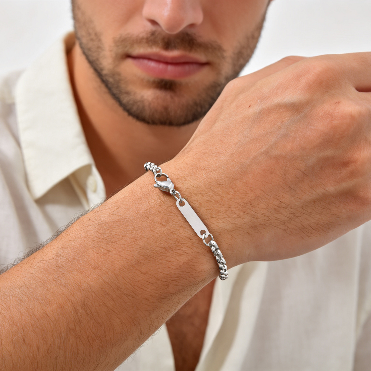 Kemstone Stainless Steel ID Curb Chain Bracelet for Men BR-3074