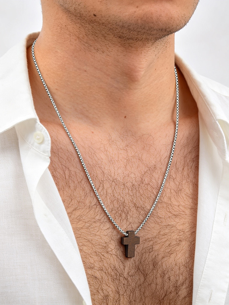 Kemstone Wooden Cross Necklace for Men with Stainless Steel Chain NC-2836