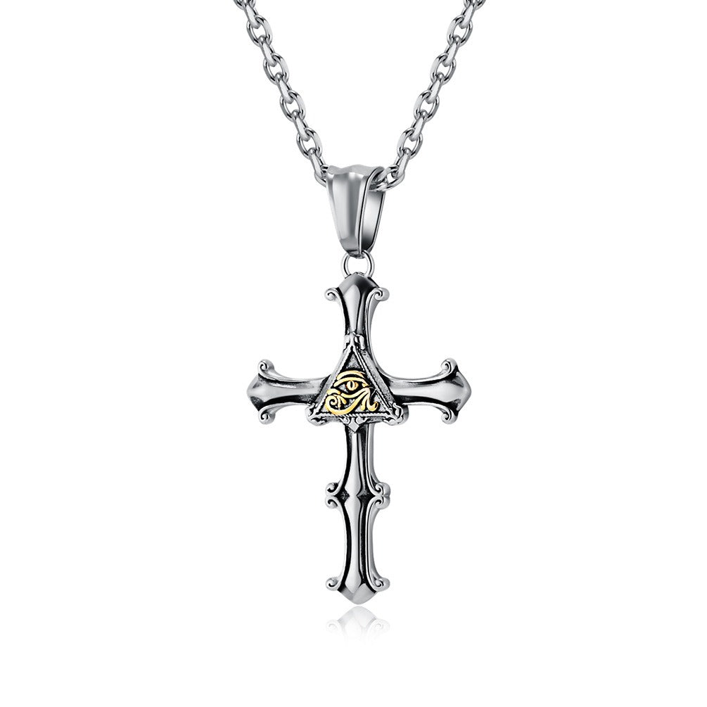 Kemstone Stainless Steel Eye Cross Pendant Necklace for Men Vintage Silver K-PT536