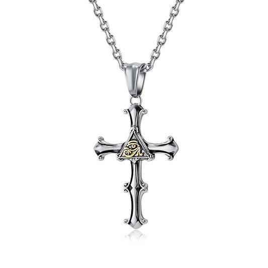 Kemstone Stainless Steel Eye Cross Pendant Necklace for Men Vintage Silver K-PT536
