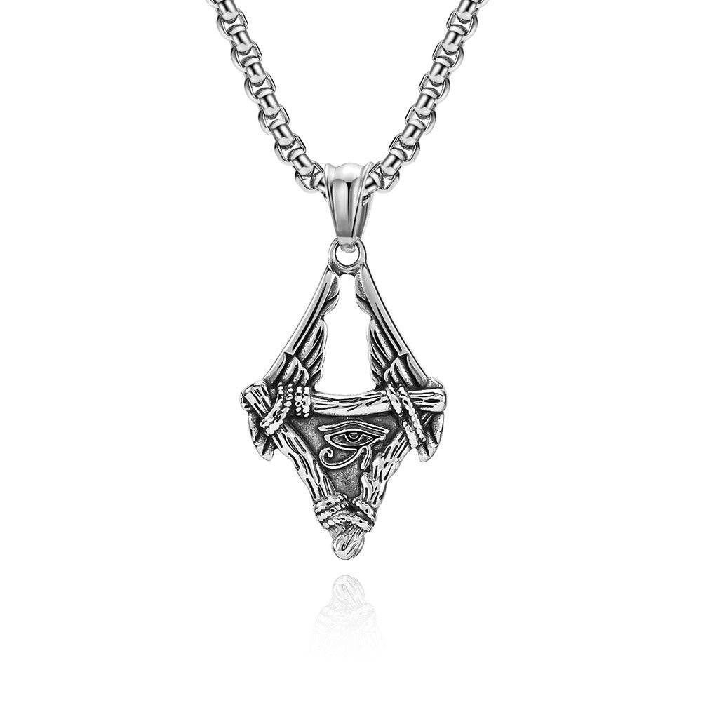 Kemstone Eye-Inspired Wing Pendant Necklace for Men Stainless Steel Egyptian Style Gothic Streetwear K-PT479