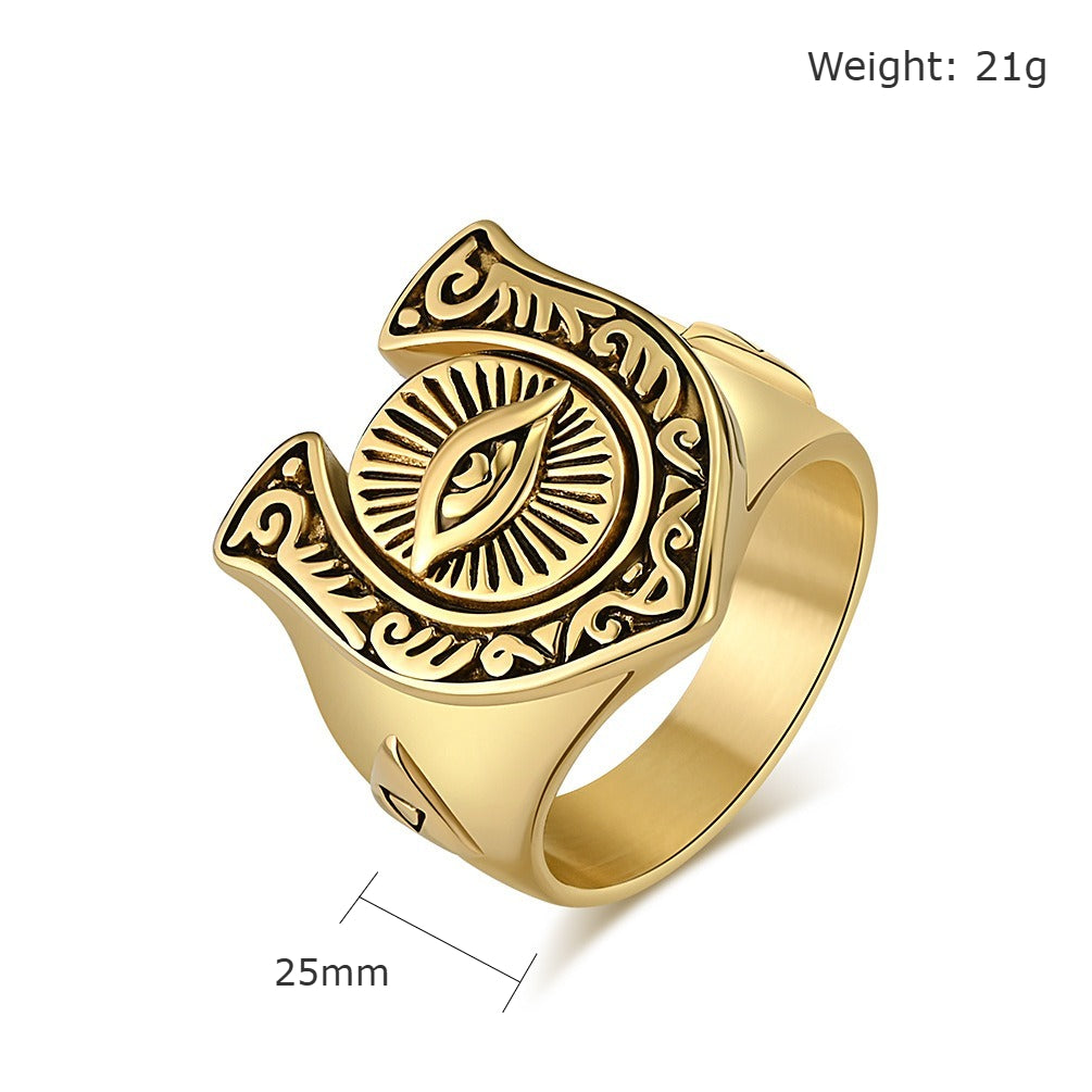 Kemstone Stainless Steel Horseshoe Eye Signet Ring for Men K-R808