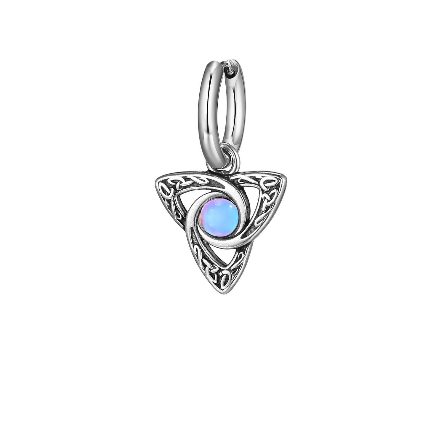 Kemstone Men’s Celtic Stainless Steel Necklace & Earrings – Moonstone Four-Point Star Design 769