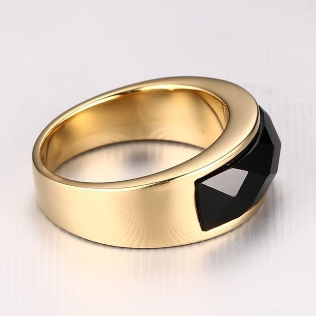 Kemstone Stainless Steel Ring for Men & Women – Black Agate Inlay RC-203