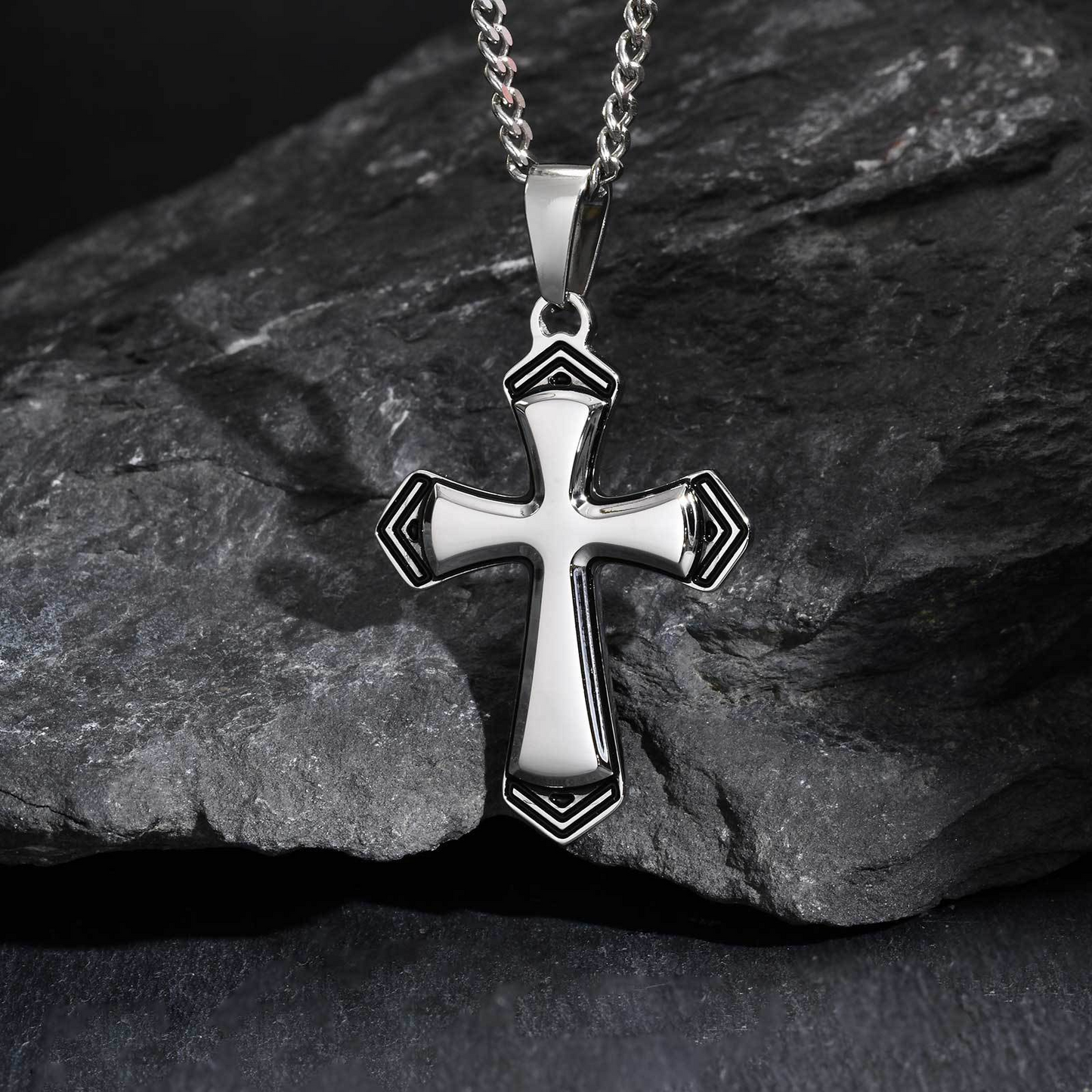Kemstone Stainless Steel Faceted Cross Pendant Necklace for Men PN-2263