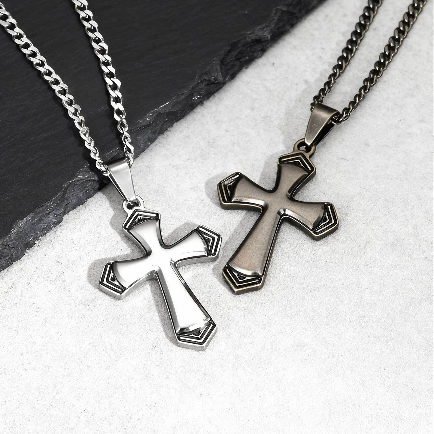 Kemstone Stainless Steel Faceted Cross Pendant Necklace for Men PN-2263