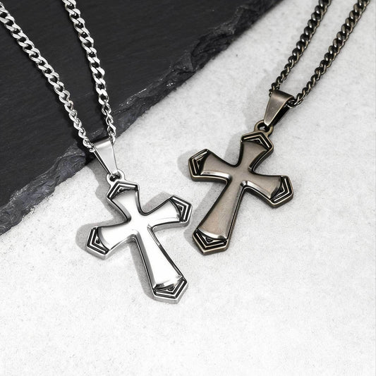Kemstone Stainless Steel Faceted Cross Pendant Necklace for Men PN-2263