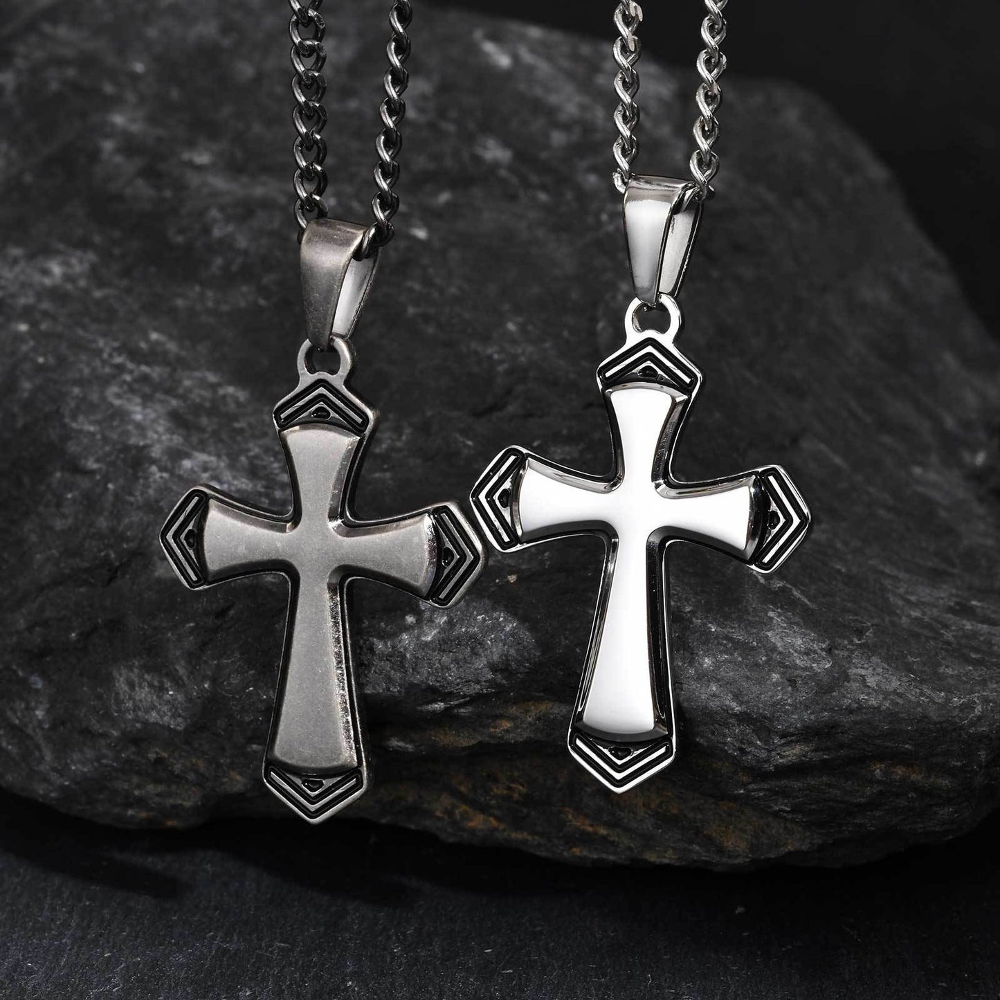 Kemstone Stainless Steel Faceted Cross Pendant Necklace for Men PN-2263