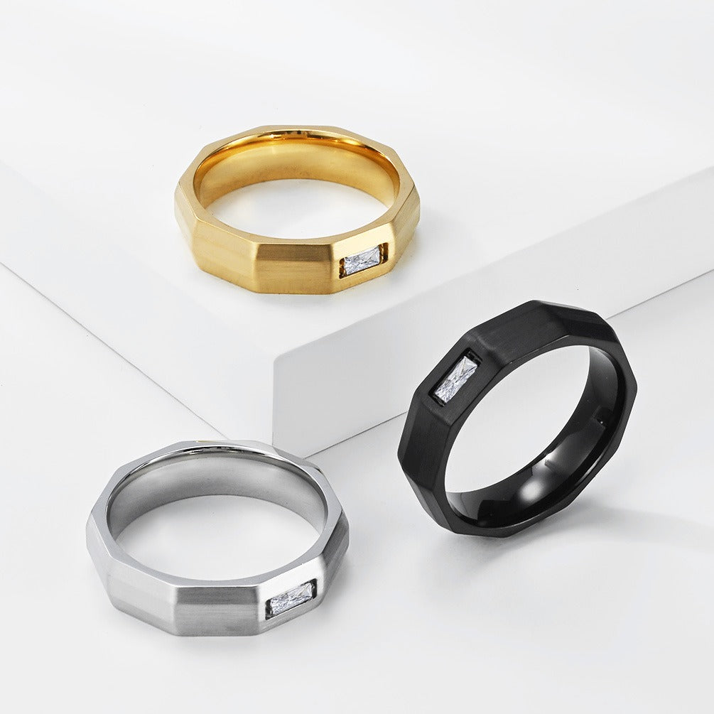 Kemstone Geometric Faceted Stainless Steel Ring for Men Women K-R1131