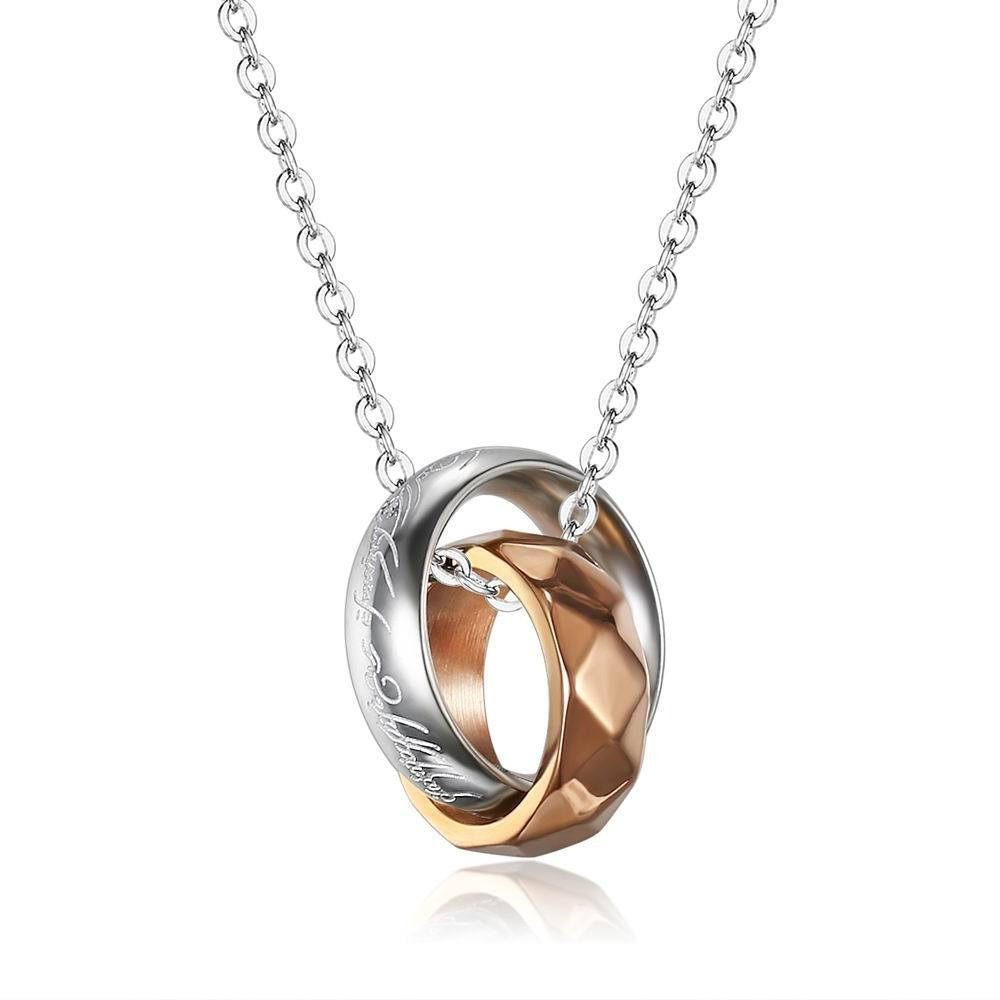 Kemstone Titanium Steel Interlocking Double Ring Necklace for Men & Women TN0074