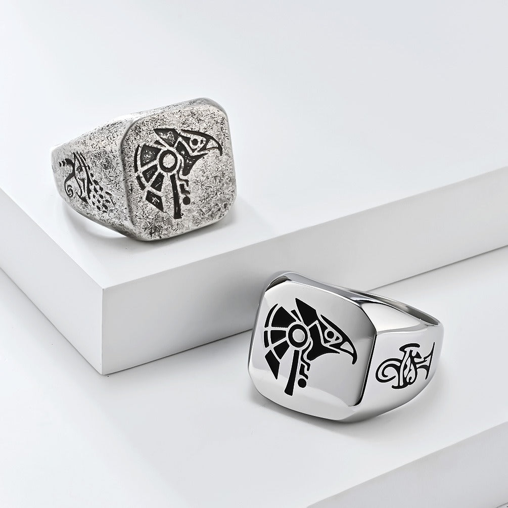 Kemstone Stainless Steel Falcon Signet Ring for Men Vintage Symbol K-R953