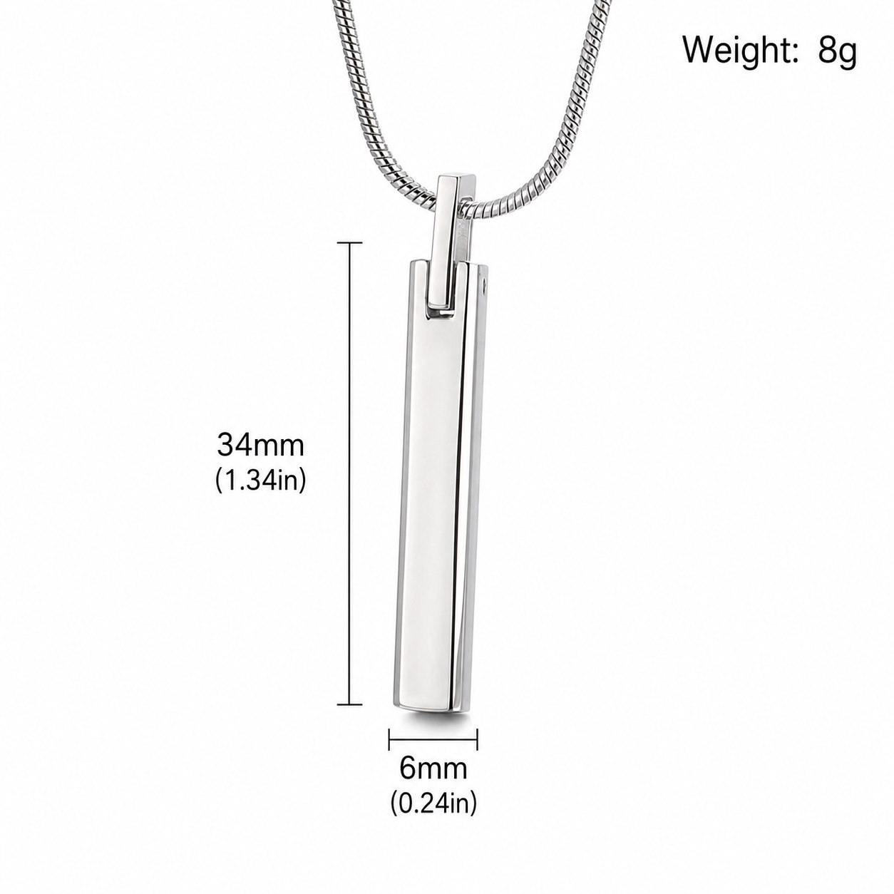 Kemstone Slim Rectangular Bar Pendant Necklace for Men Stainless Steel KP98934-KFC