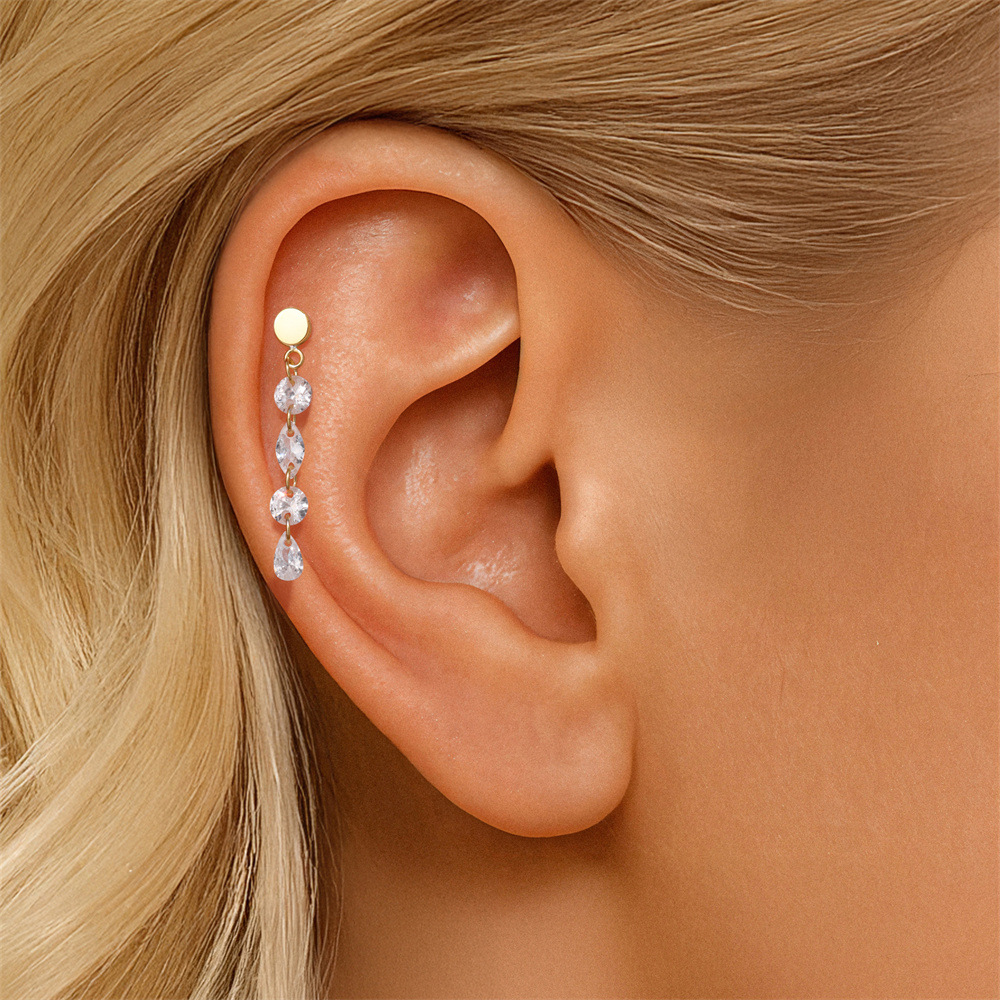 Kemstone S925 Sterling Silver Cubic Zirconia Tassel Ear Chain for Women,Dangle Cartilage Hoop Jewelry 60265475190C