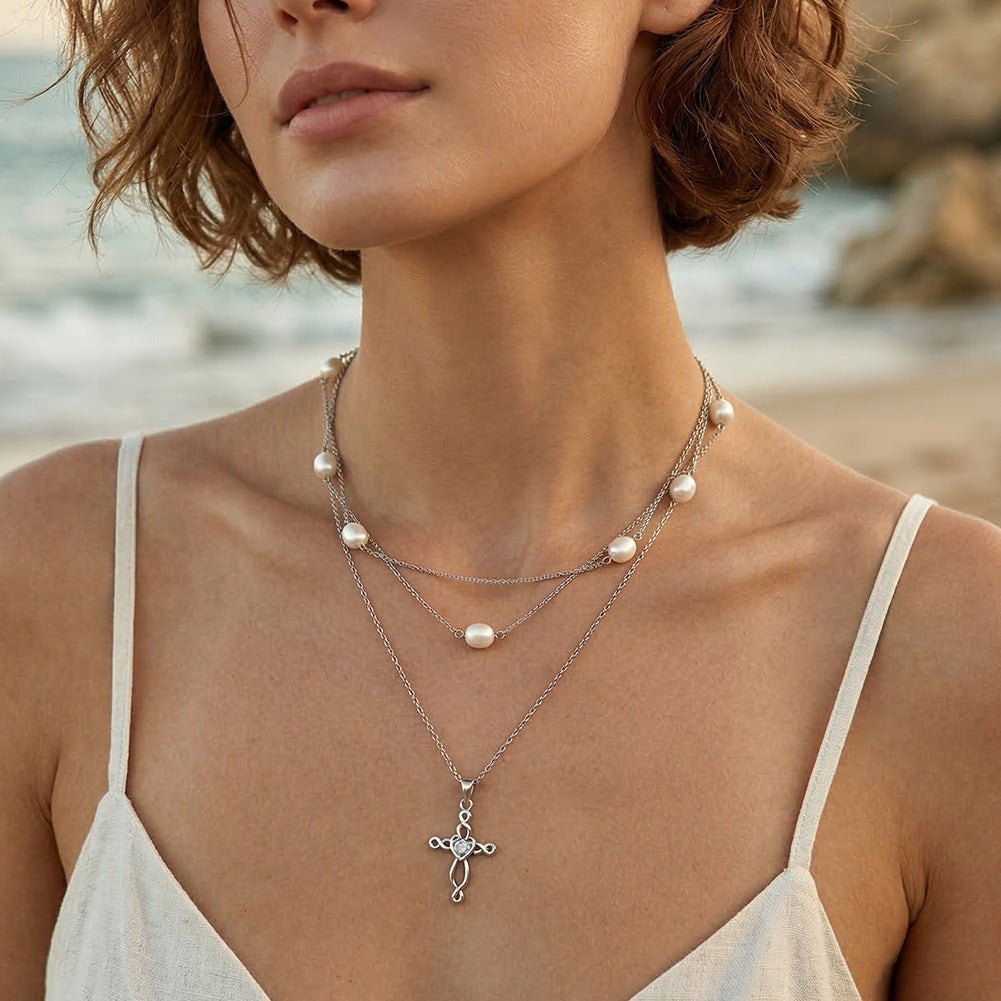Kemstone Dainty Cross Necklace for Women 925 Sterling Silver Cubic Zirconia SAPN68